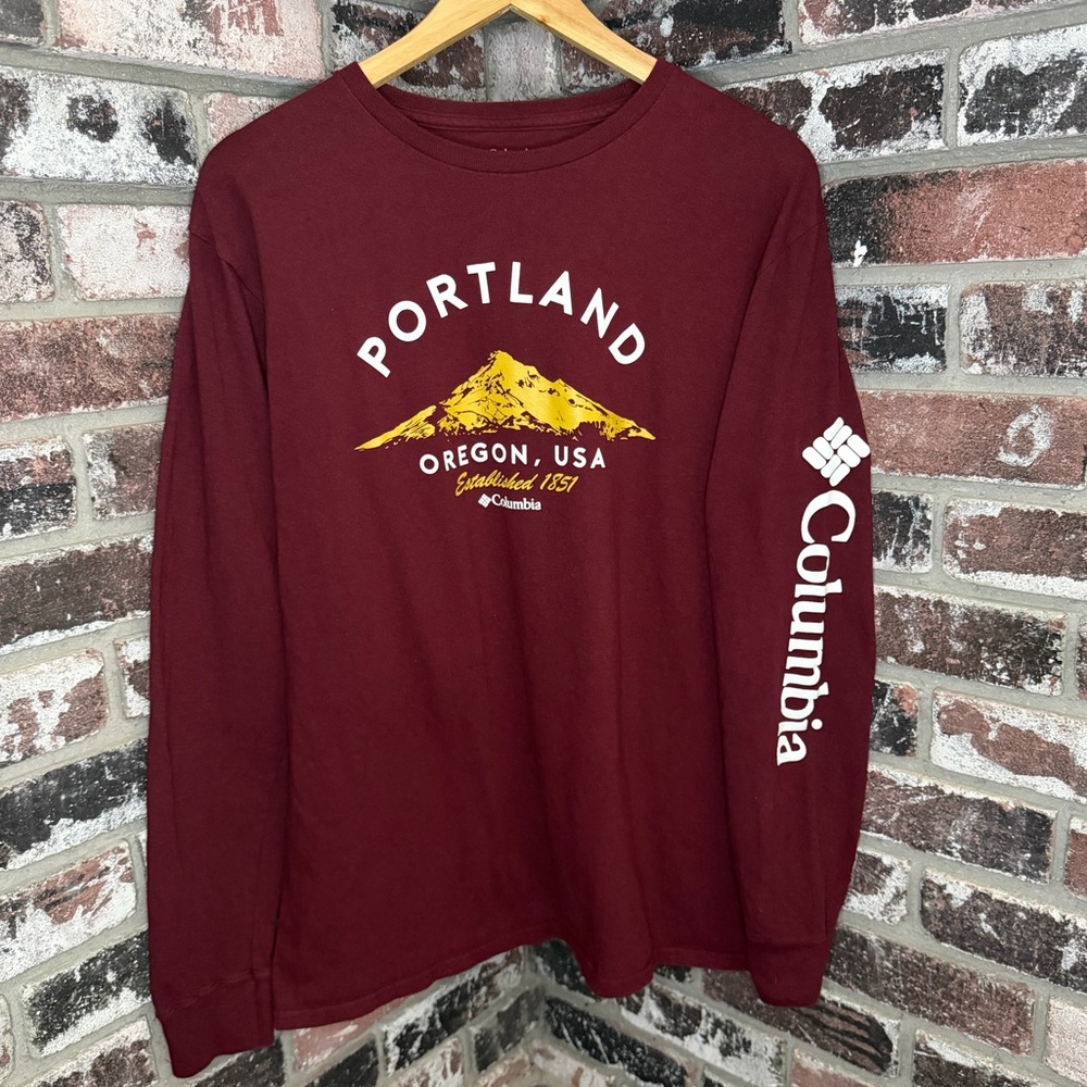 Columbia Portland Oregon USA est 1851 Maroon Long Sleeve Graphic Shirt